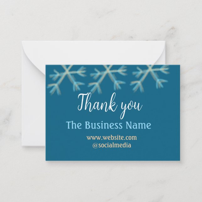Blue orange snowflakes add business name christmas card (Front)