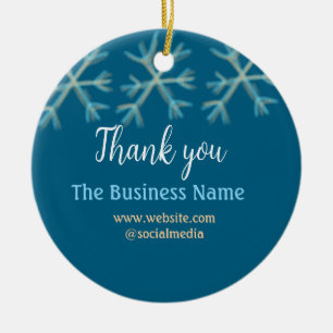 Blue orange snowflakes add business name christmas ceramic ornament