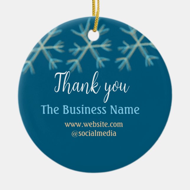Blue orange snowflakes add business name christmas ceramic ornament (Front)