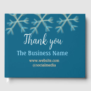 Blue orange snowflakes add business name christmas guest book