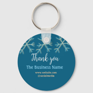 Blue orange snowflakes add business name christmas keychain