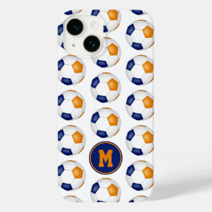 blue orange soccer balls pattern monogrammed Case-Mate iPhone 14 case
