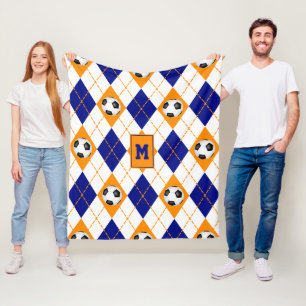 blue orange soccer team colors argyle pattern fleece blanket