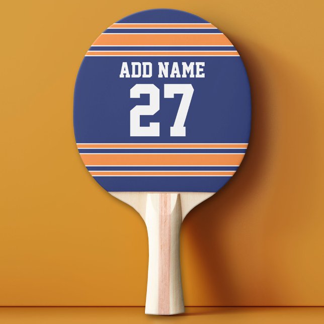 Blue Orange Sports Jersey with Your Name & Number Ping Pong Paddle (Custom Ping Pong Paddle - Team or College colors Sports Jersey)