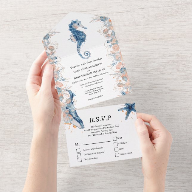 Blue orange starfish seahorse ocean rose all in one invitation (Tearaway)