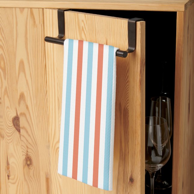 Blue & Orange Stripe Pattern Kitchen Towel (Thirds Fold)