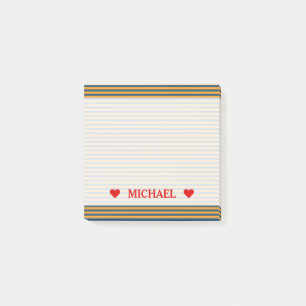 Blue & Orange Stripes/Lines Pattern & Custom Name Post-it Notes