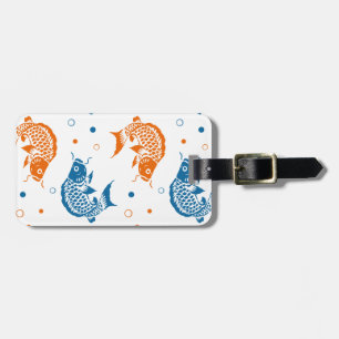 Blue Orange Summer Japanese Koi Fish Luggage Tag