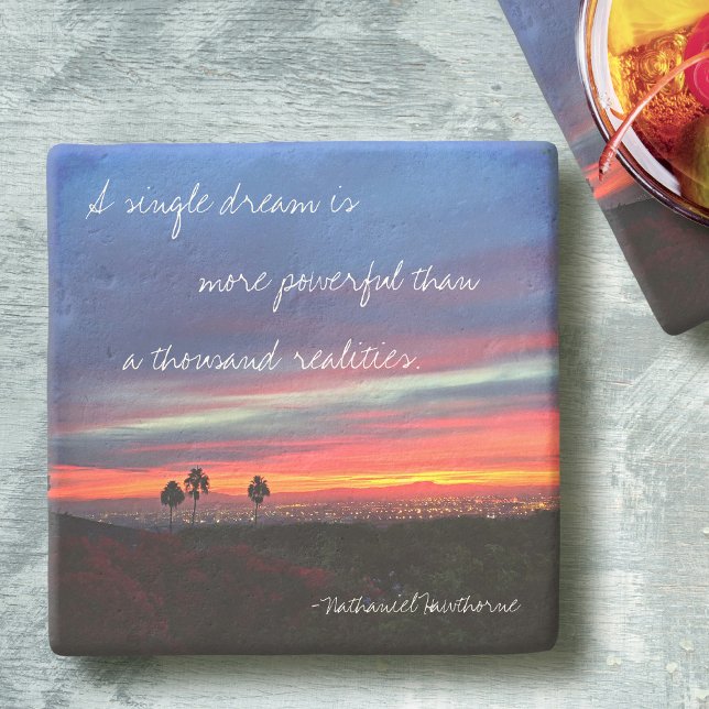 Blue Orange Sunset Photo A Single Dream Quote Stone Coaster (Creator Uploaded)