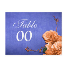 Blue orange table number wedding party