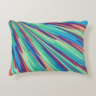 Blue Orange Teal Abstract Geometric Feathers Accent Pillow