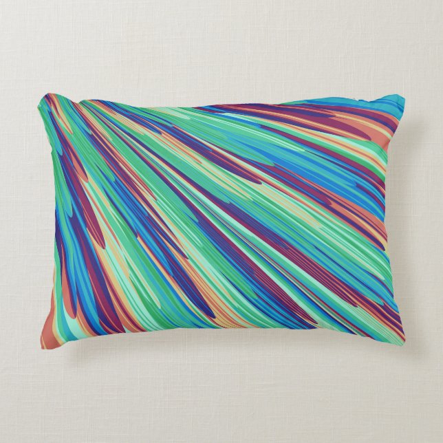 Blue Orange Teal Abstract Geometric Feathers Accent Pillow (Front)