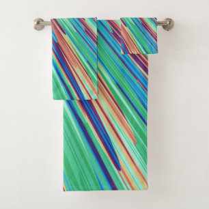 Blue Orange Teal Abstract Geometric Feathers Bath Towel Set