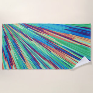 Blue Orange Teal Abstract Geometric Feathers Beach Towel