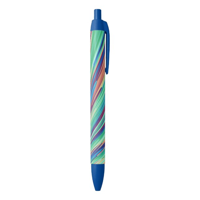 Blue Orange Teal Abstract Geometric Feathers Blue Ink Pen (Bottom (Vertical))