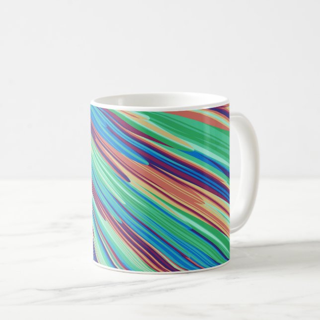 Blue Orange Teal Abstract Geometric Feathers Coffee Mug (Front Right)