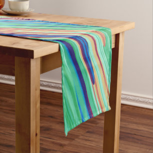 Blue Orange Teal Abstract Geometric Feathers Short Table Runner
