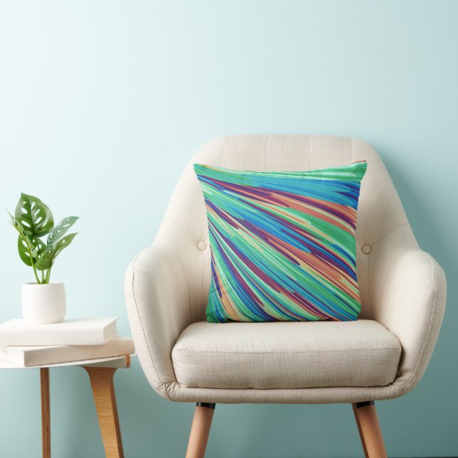 Blue Orange Teal Abstract Geometric Feathers Throw Pillow (Chair)