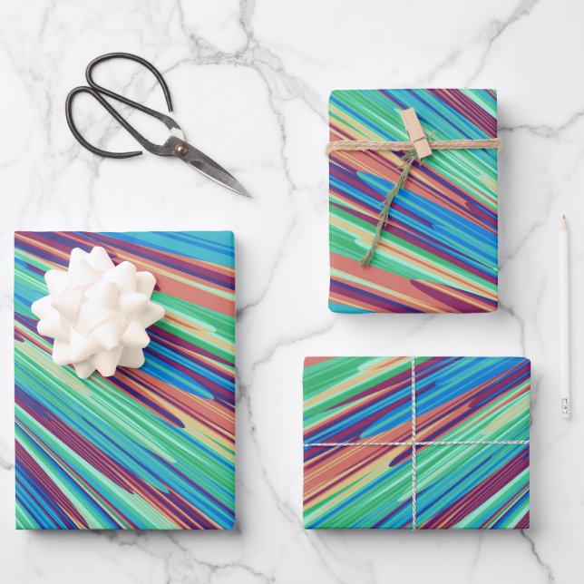 Blue Orange Teal Abstract Geometric Feathers Wrapping Paper Sheet (Front)