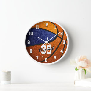 blue orange team colours basketball personalized clock