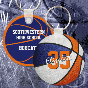 blue orange team colours basketball players keychain