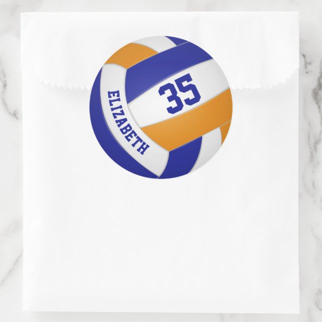 blue orange team colours boys girls volleyball classic round sticker (Bag)