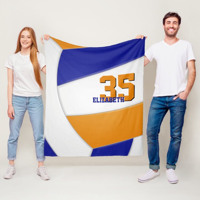 blue orange team colours ginormous volleyball fleece blanket (In Situ)