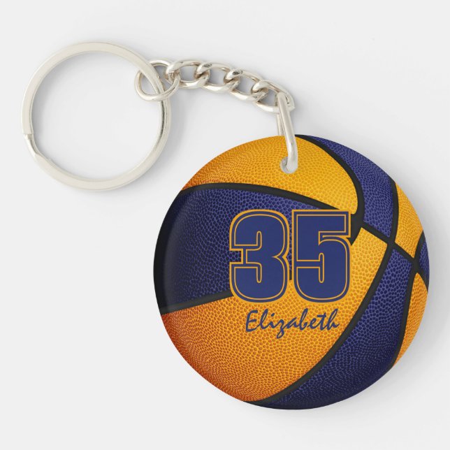Blue orange team colours girls boys basketball keychain (Front)
