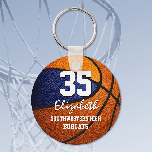 Blue orange team colours girls boys basketball keychain (Creator Uploaded)