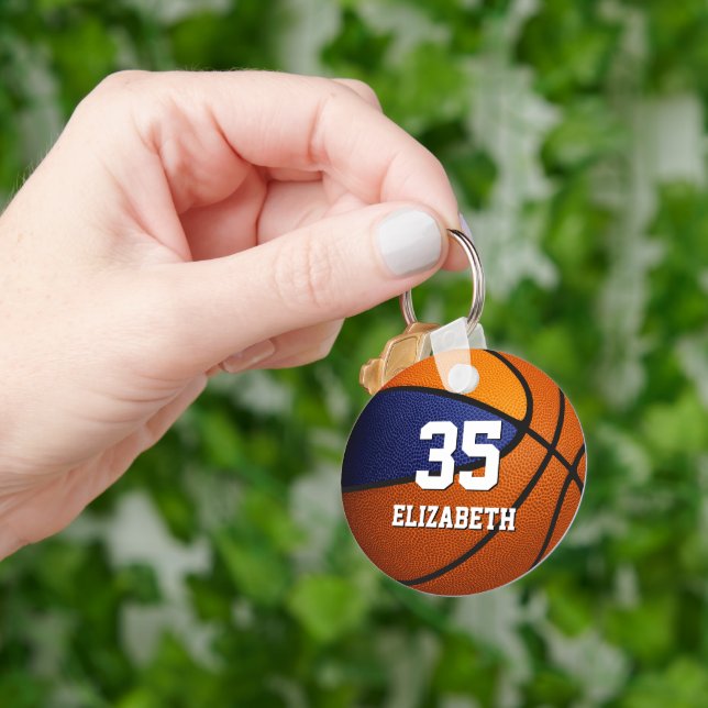 blue orange team colours girls boys basketball keychain (Hand)