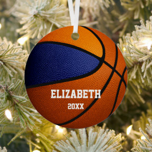 blue orange team colours girls boys basketball metal ornament