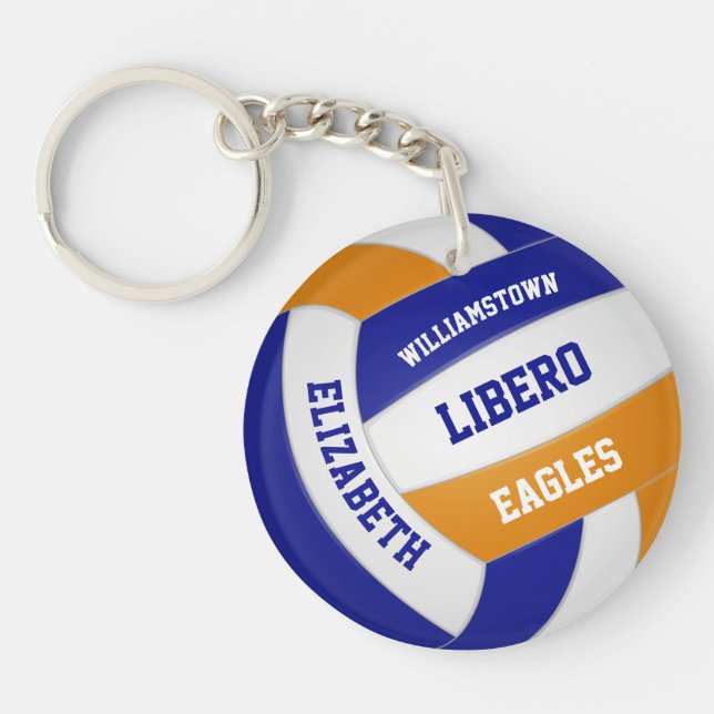 blue orange team colours girls boys volleyball keychain (Front)