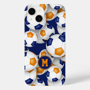 Blue orange team colours kids soccer balls pattern Case-Mate iPhone 14 case