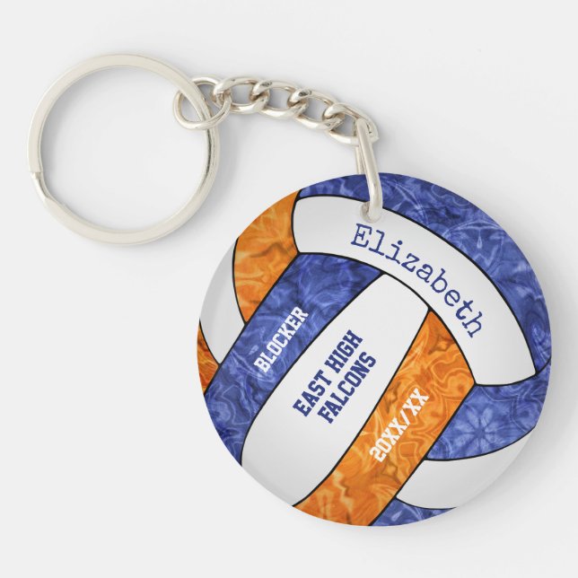 blue orange team colours personalized volleyball keychain (Front)