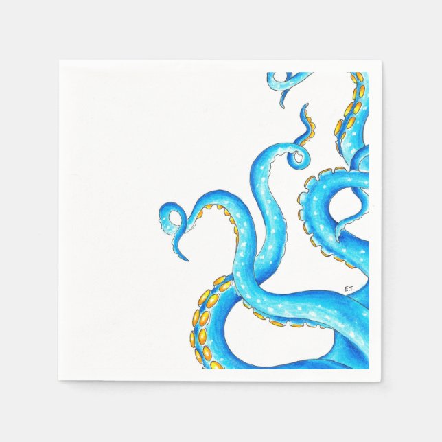 Blue Orange Tentacles Ink Napkin (Front)