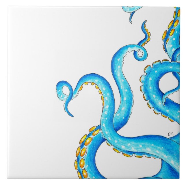 Blue Orange Tentacles Ink Tile (Front)