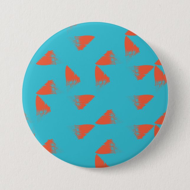 Blue, orange, vibrant, trendy geometric pattern 3 inch round button (Front)