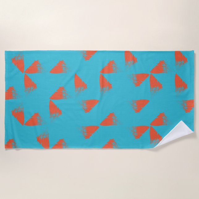 Blue, orange, vibrant, trendy geometric pattern beach towel (Front)