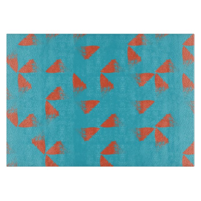 Blue, orange, vibrant, trendy geometric pattern cutting board (Front)