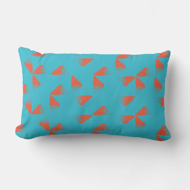 Blue, orange, vibrant, trendy geometric pattern lumbar pillow (Front)