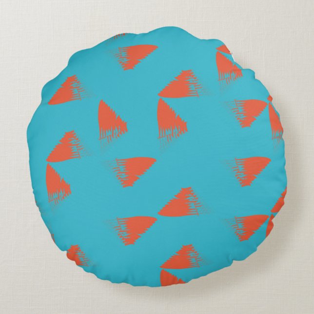Blue, orange, vibrant, trendy geometric pattern round pillow (Back)