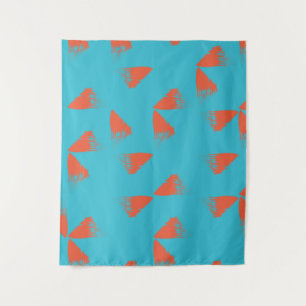 Blue, orange, vibrant, trendy geometric pattern tapestry