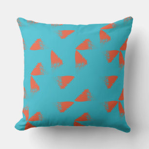 Blue, orange, vibrant, trendy geometric pattern throw pillow