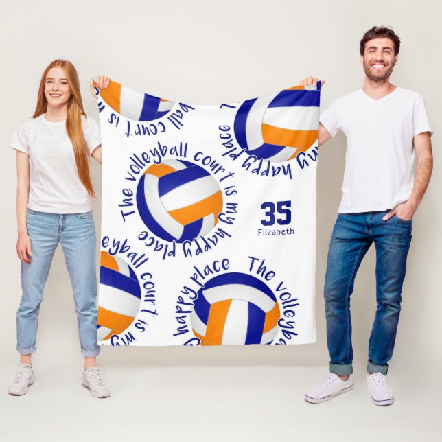 blue orange volleyball court happy place fleece blanket (In Situ)