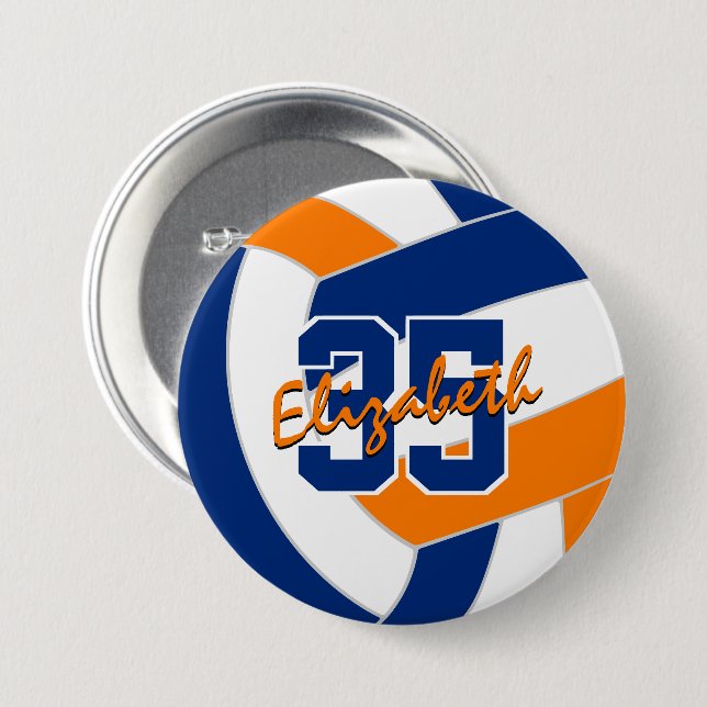 blue orange volleyball team colours 3 inch round button (Front & Back)