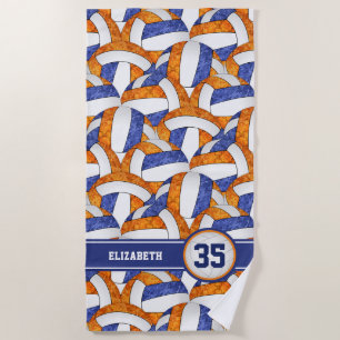 blue orange volleyballs pattern team colours girls beach towel