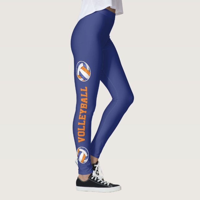 blue orange volleyballs w text up leg leggings (Right)