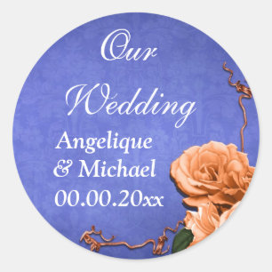 Blue orange wedding country garden classic round sticker