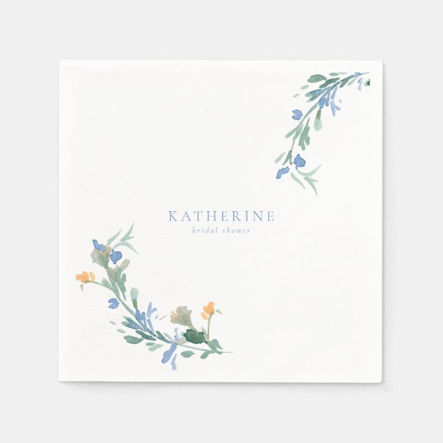Blue & Orange Wildflower Custom Bridal Shower Napkin (Front)