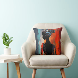 Blue Orange Woman Abstract Throw Pillow